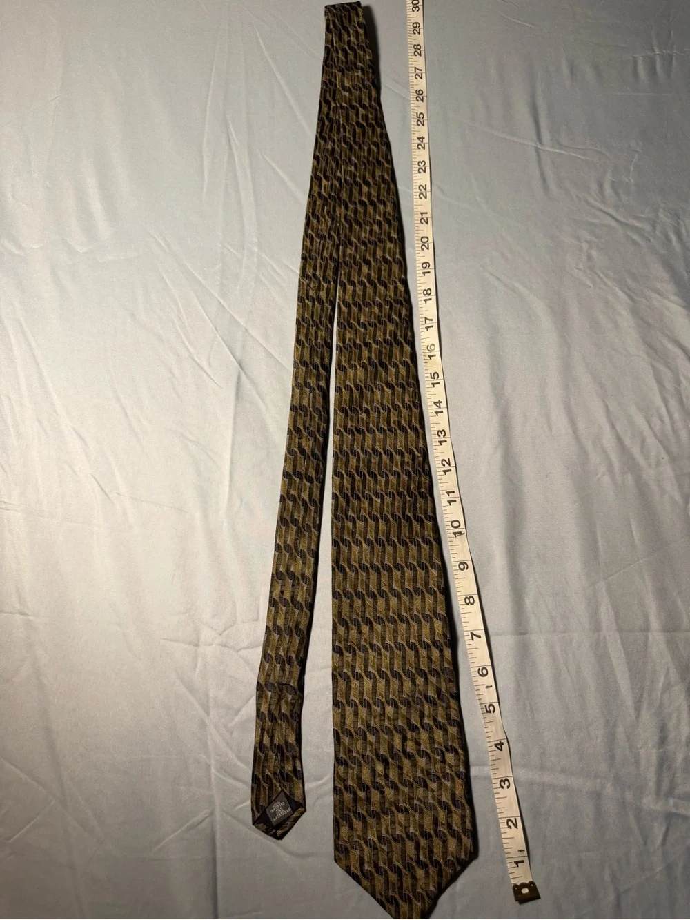 Silk Patterned Men's Tie in Olive Green and Navy - Brand: palatina